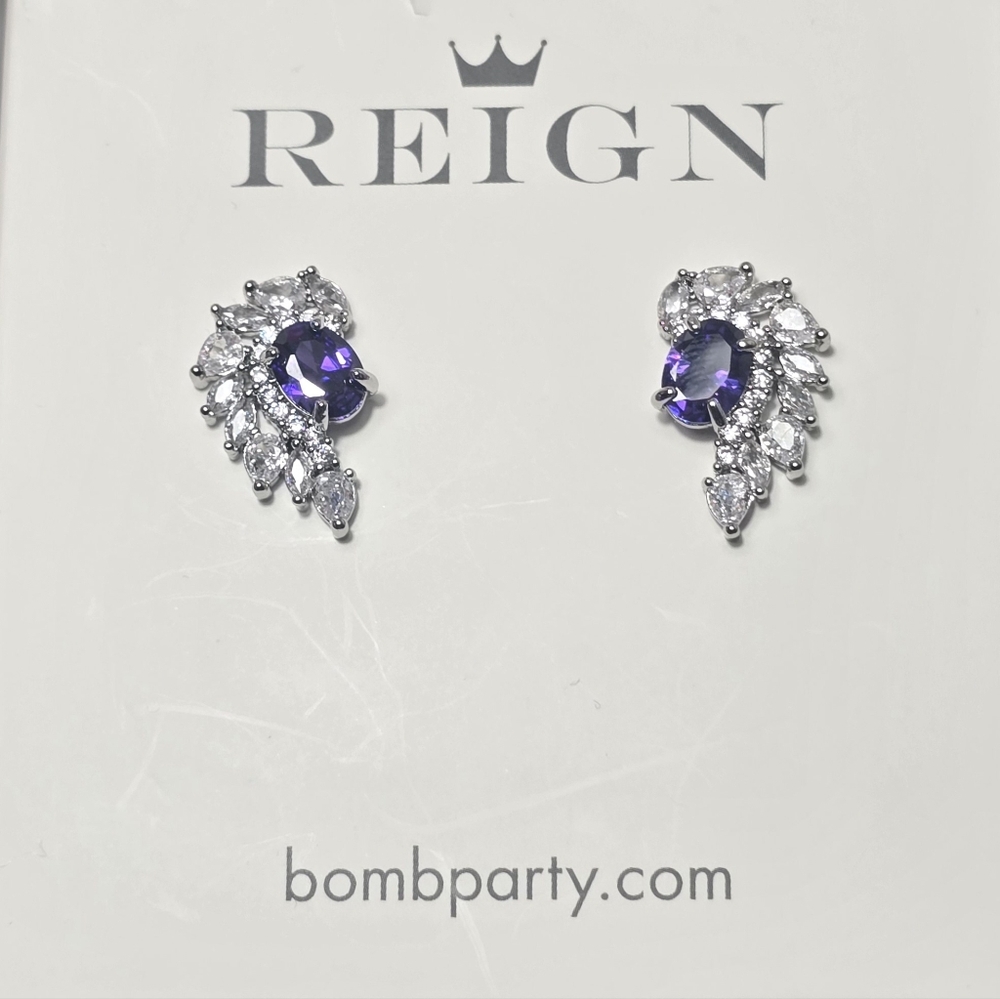 Bomb Party Earrings Never Fear The‎ Flames Violet Cubic Zirconia Silver Plating